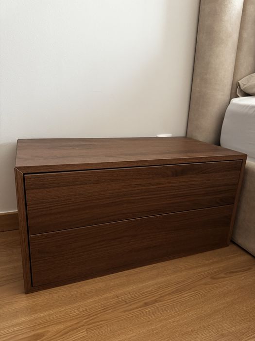 Mesas de cabeceira/comoda de 2 gavetas, castanho efeito nogueira