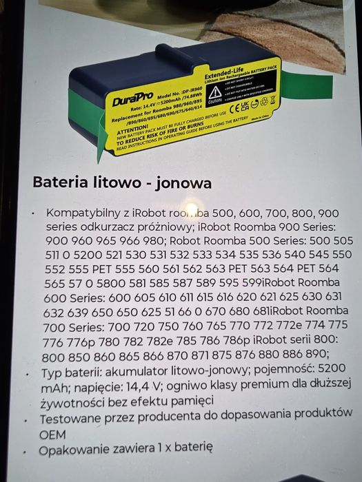 Bateria do odkurzacza iRobot Roomba