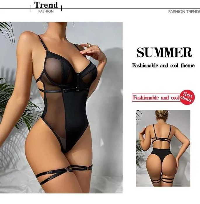 body siateczka z mały dekoracyjny wzorem na piersi czarne rozmiar M