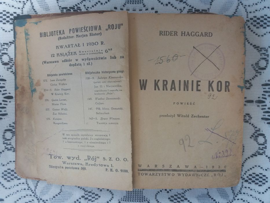 Książka "W krainie KOR" Rider Haggard - autentyk z 1930r.