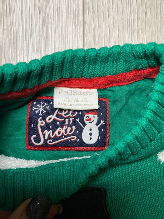 Дитячий новорічний светр світер з малюнком сніговик F&F