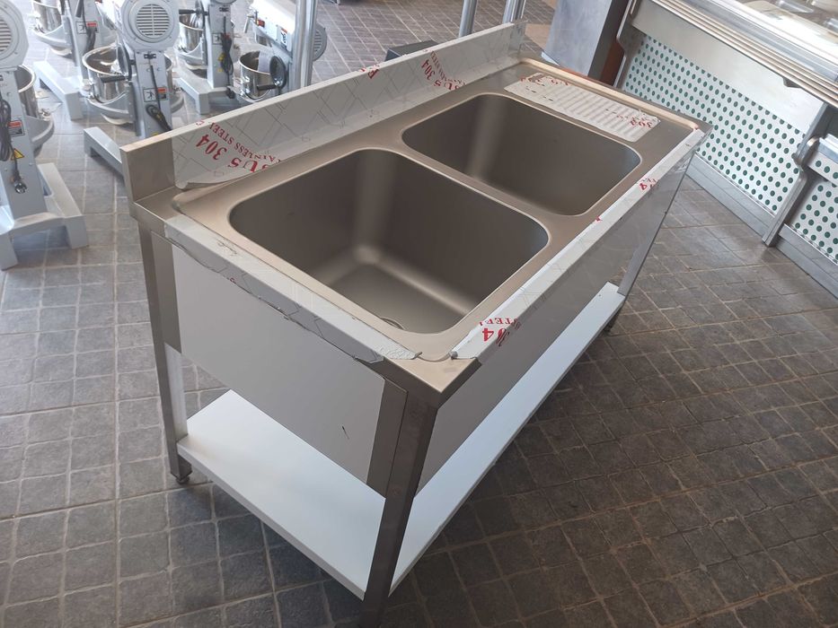 ACM1653 - Bancada de Lavagem Inox 1,5m de 2 Pios 50x50cm - NOVA