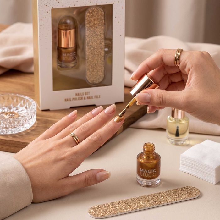 Złoty zestaw do paznokci manicure lakier + pilniczek Gold MAGIC STUDIO