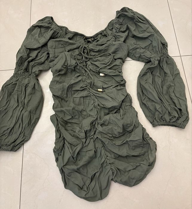 Elastyczna khaki ciekawa oryginalna bluzka tunika s/ M