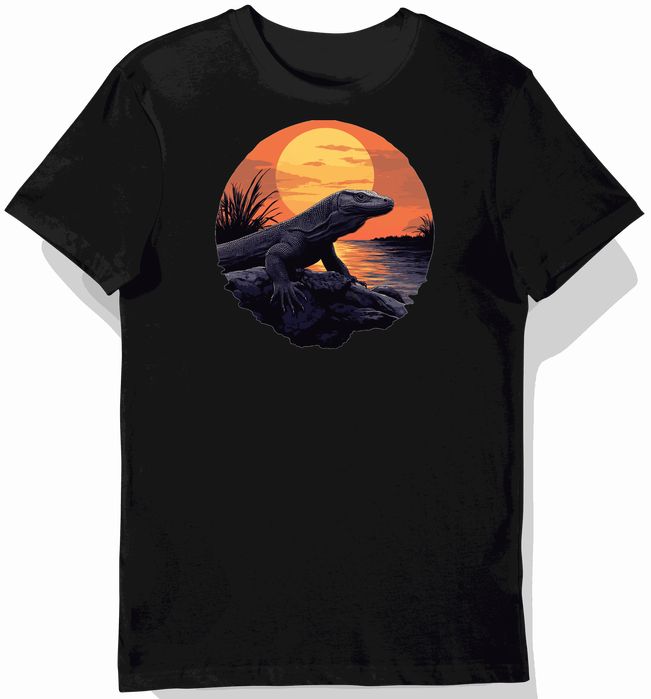 Koszulka męska czarna z motywem szarego warana cieni M