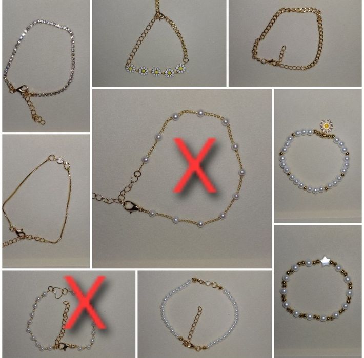 Pulseiras prateadas e douradas com pingentes e pérolas. Novas. 1,50€ c