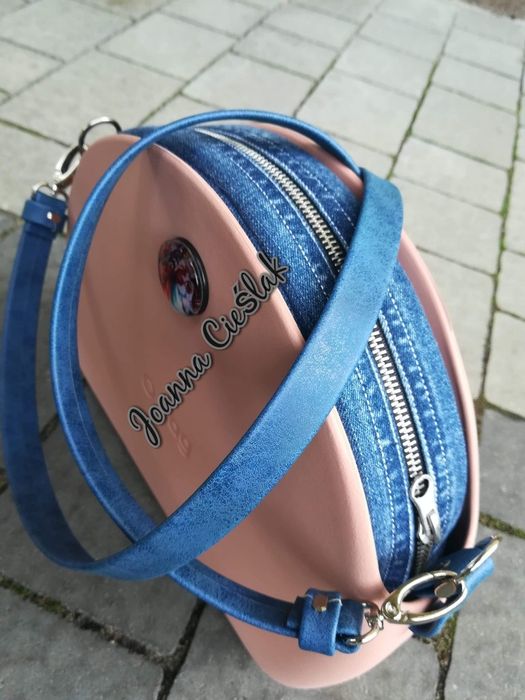 Niebieski przecieramy NOWY eco pasek+zaczepy do  obag moon light glam