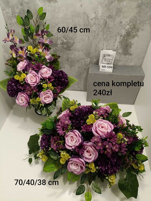 zestaw nr 594 wiązanka bukiet komplet kompozycje kwiatowe na cmentarz grób pomnik dekoracje nagrobne
