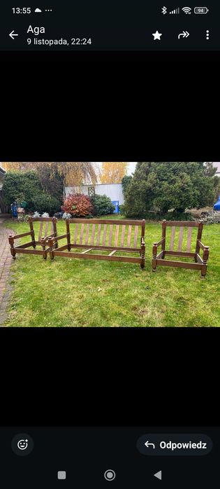 Stelaż drewniany: sofa + 2 fotele