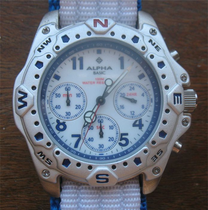 Relógio Estilo Diver - Alpha - Basic - Cronógrafo - Branco (Movimento Seiko)