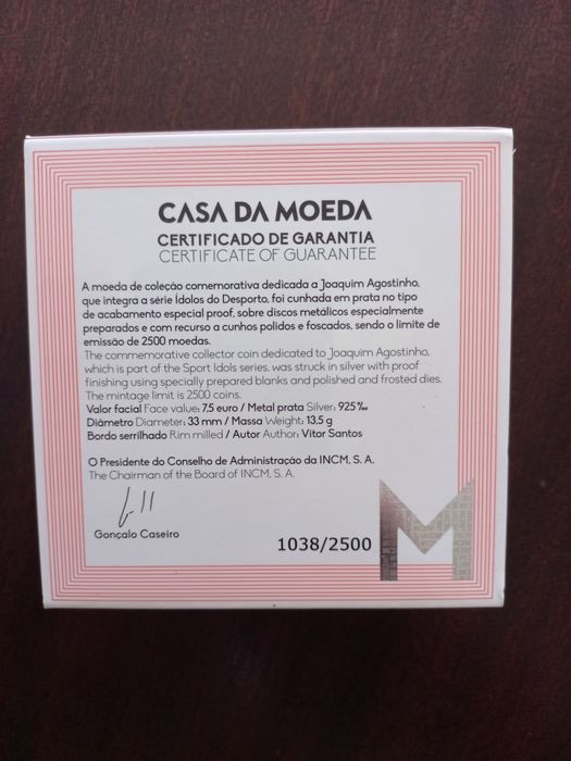 Moeda 7,5€ Joaquim Agostinho prata proof 2019