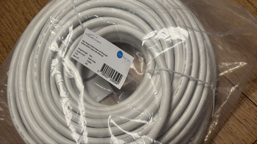 Sprzedam nowy kabel HDMI 20 m – KabelDirekt High Speed HDMI z Ethernet NOWY