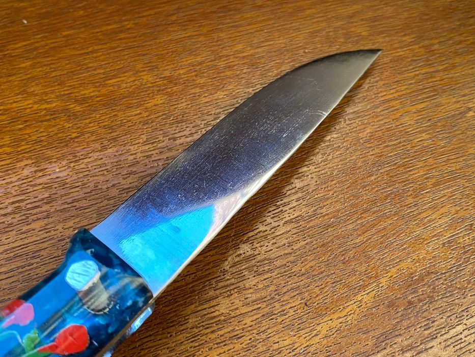 Stary Nóż Kuchenny PRL Zatopiona Róża Ręcznie Robiony