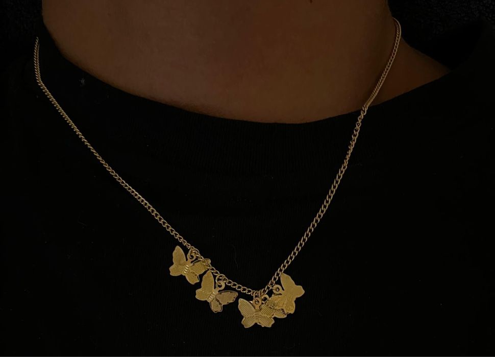Colar para pescoço ou tornozelo, dourado com borboletas