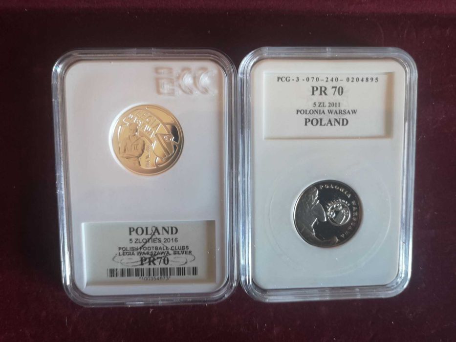 2 monety Polonia i Legia Warszawa w gradingu najwyższym 70