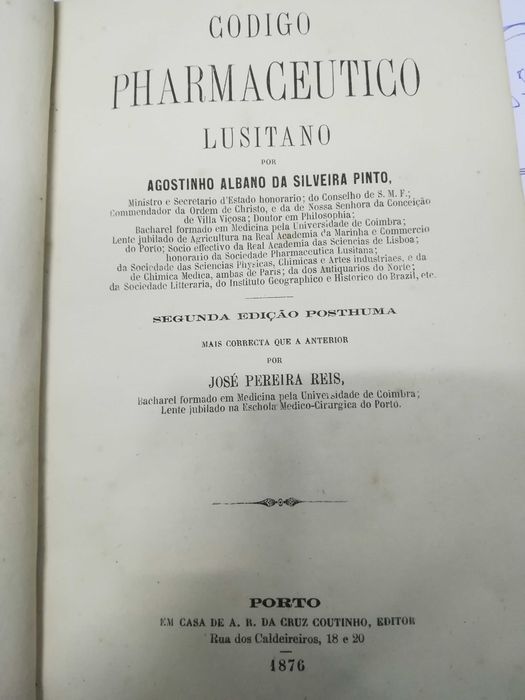 Livro Código Pharmaceutico de 1876