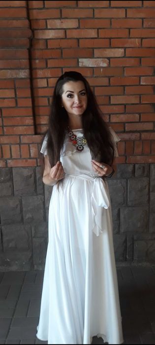Святкова Вечірня біла  сукня в підлогу, сукня для весілля, розпису,