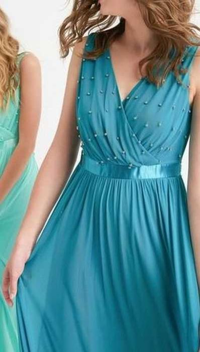 ORSAY Sukienka MAXI z perełkami r.32 Z METKĄ siateczka, dekolt koperta