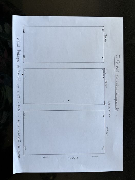 3 Paineis em vidro temperado