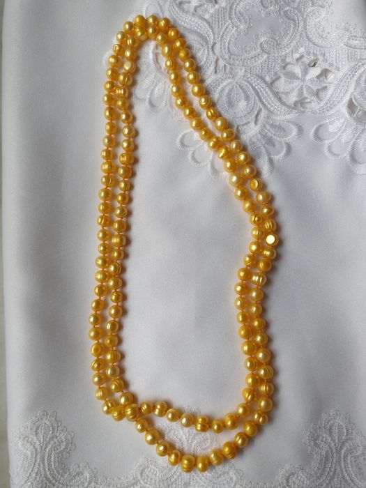 naszyjnik 120cm perły perełki żółte
