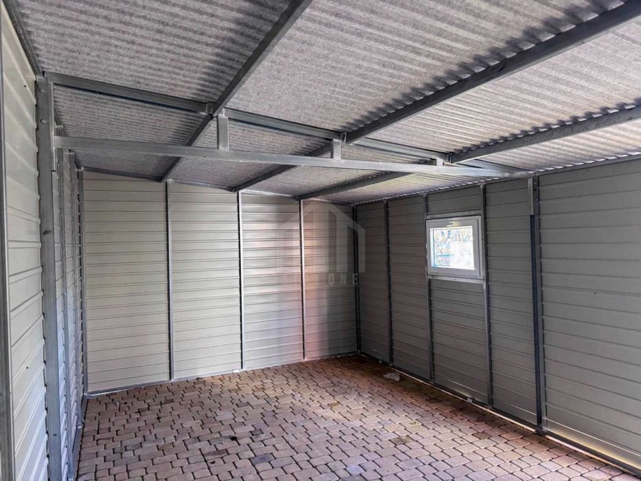 Garaż blaszany 3,5x5m brama drzwi okno dach spad w bok SO181