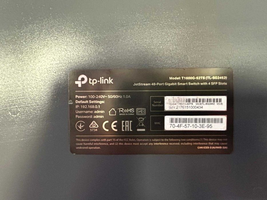 Smart Switch TP-Link T1600G-52TS – 48 Portas Gigabit + 4 SFP