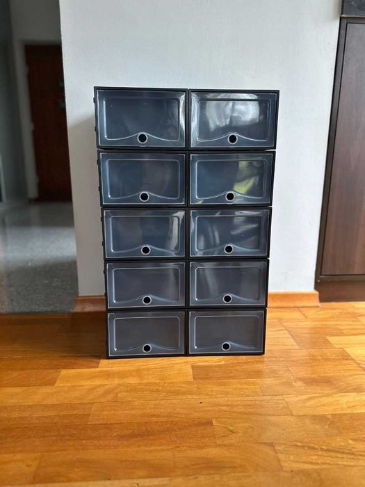10x Czarny Organizer Na Buty  Pudełka Szafka Pojemnik Składane Szafa