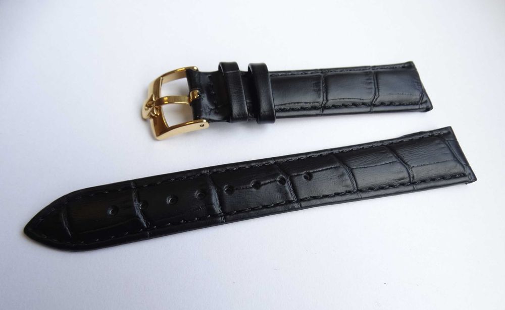 Czarny skórzany Pasek 18mm do zegarka Omega klamra z logo