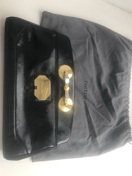 Черный лаковый клатч Pollini прямоугольный Италия