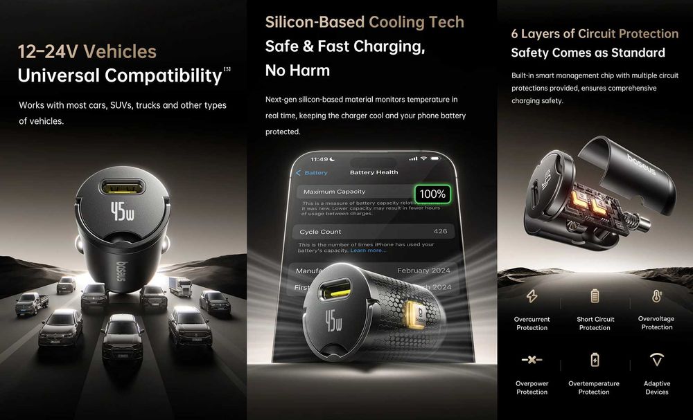 Автомобільні зарядні BASEUS Circular 30W A+C / PrimeTrip VP2 45W 1C