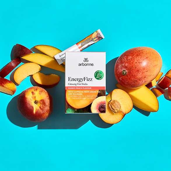 EnergyFizz Proszek musujący z żeń-szeniem - smak mango i brzoskwini