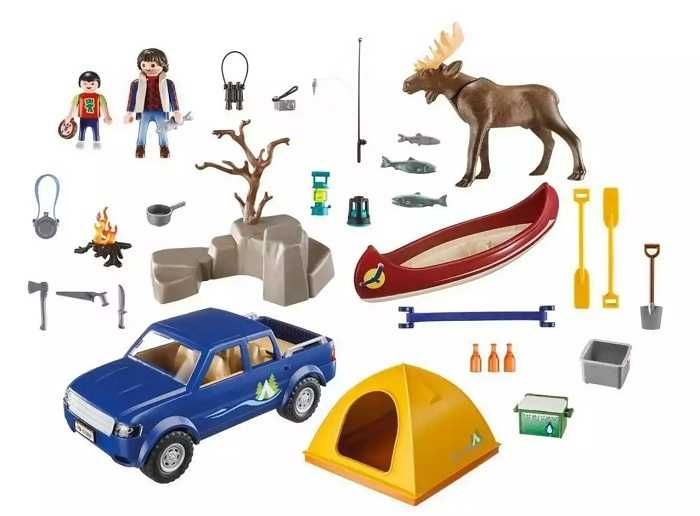 NOVO Caixa grande Playmobil Vamos Acampar Carro canoa e tenda