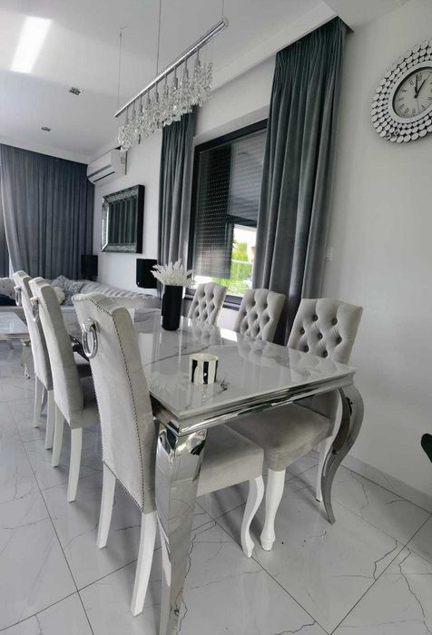 Stół do jadalni, Ludwik, srebrny, ceramiczny blat 150 cm