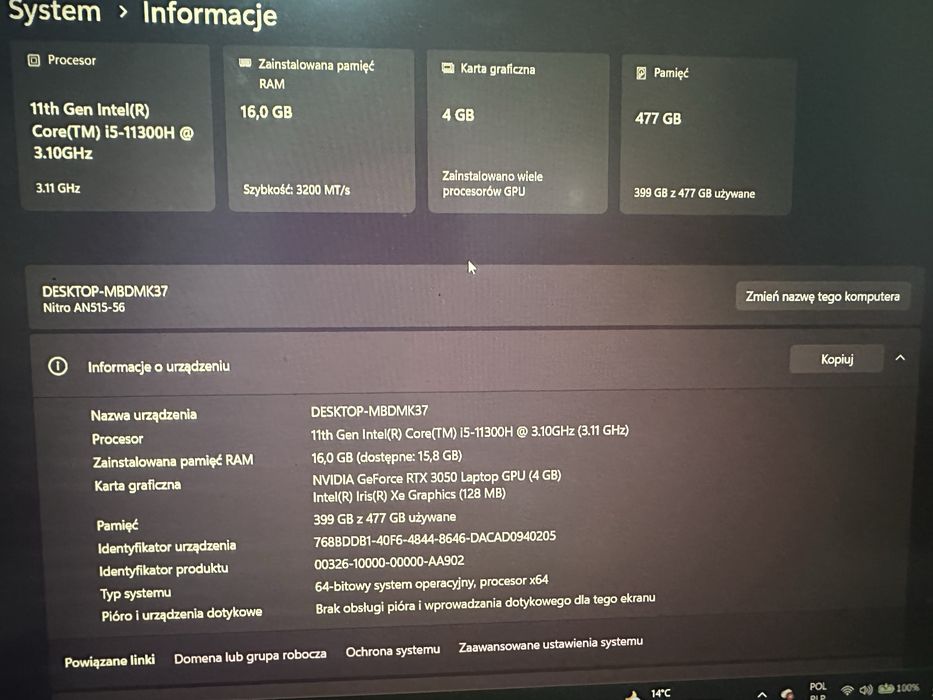 Sprzedam Acer nitro 5