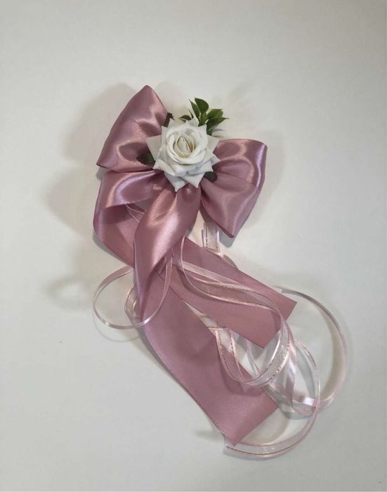 Kokardy ślubne na klamki samochodu Na auto Brudny róż