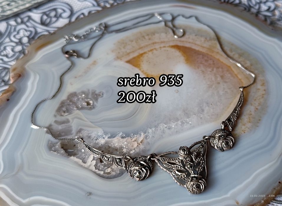 Stara srebrna kolia naszyjnik róże