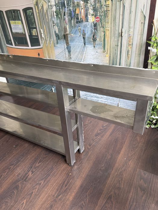 Bancada / Estante Inox Estreita (218 x 24 x 90 cm)