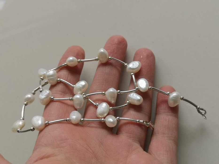 naszyjnik choker perły barkowe srebro