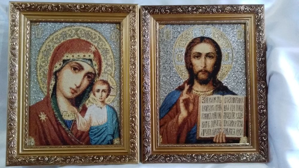 Венчальная пара икон  гобелен "Спаситель и Божья Матерь".