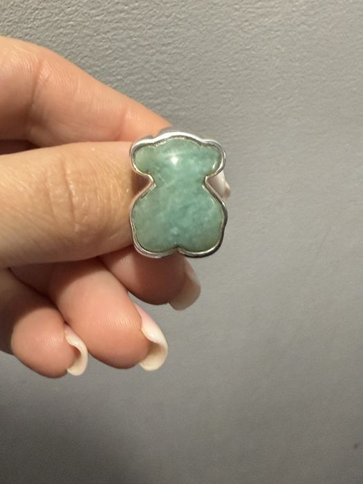 925 srebrny pierścień Tous z misiem z amazonitu