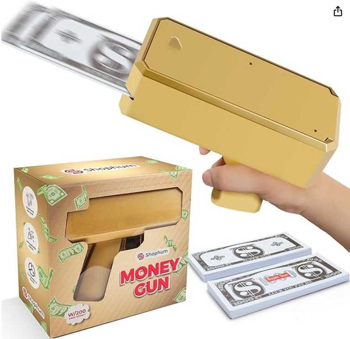 Pistolet Na Pieniądze Money Gun – Elektryczny – Złoty