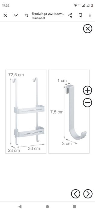 Półka wisząca na kabinę prysznicową