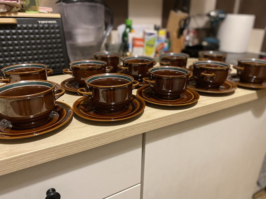 Bulionówki porcelit Pruszków nostalgia z zielonym paskiem