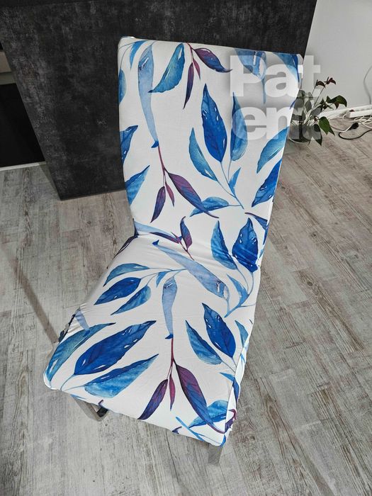 Pokrowce na krzesła elastyczne 4 sztuki wzorzyste biało niebieskie