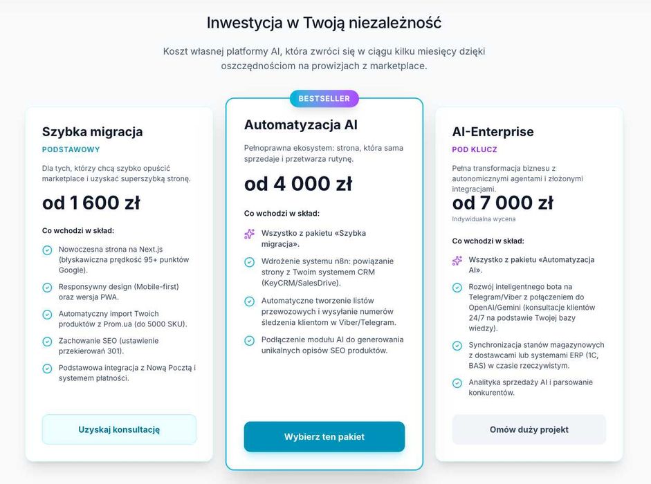 Strona / sklep e-commerce z AI — SEO, integracje, PWA od $399