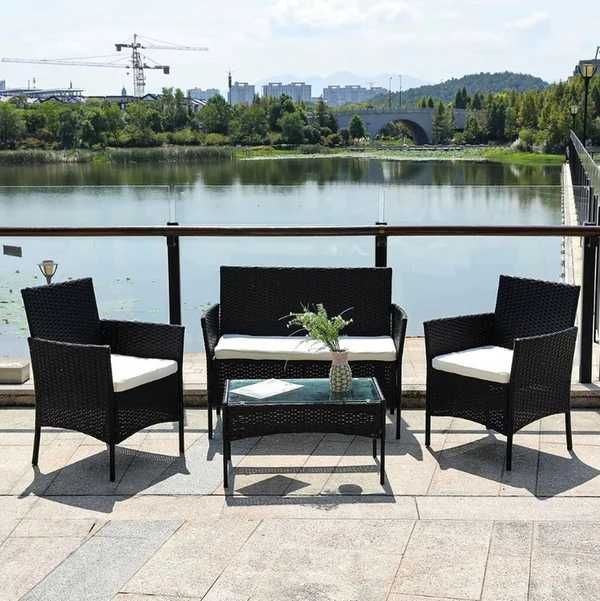 Nowoczesne Meble Ogrodowe Technorattan Sofa Fotele Stolik na Taras Balkon Ogród + Poduszki