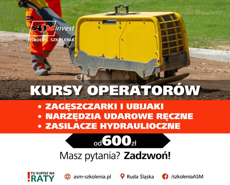 Kurs na Zagęszczarki ubijarki Zasilacze hydrauliczne Narzędzia udarowe