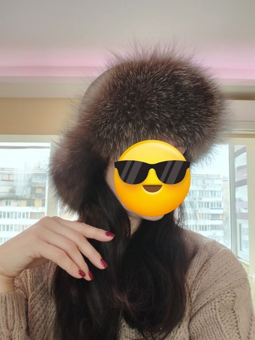 Шапка ушанка из чернобурки кожаная