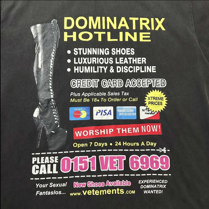 футболка Vetements Dominatrix Hotline S M L