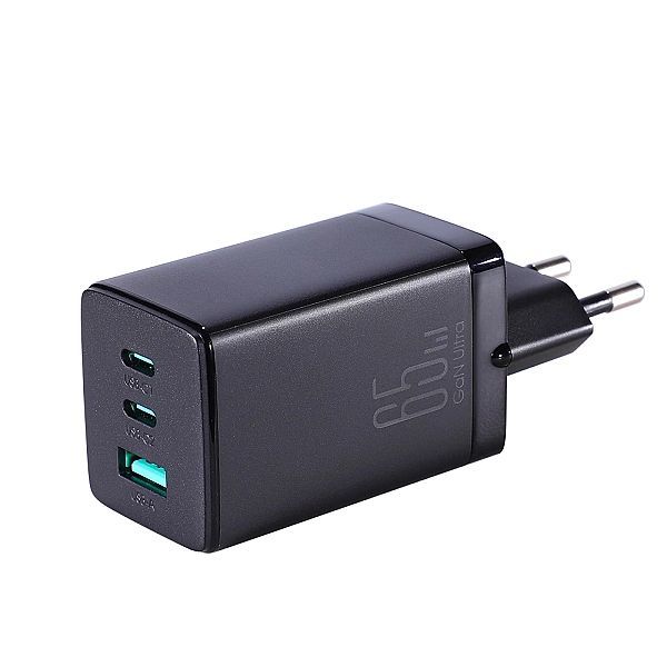 Joyroom szybka ładowarka GaN 65w Usb-a, 2x Usb-c czarna + kabel Usb-c